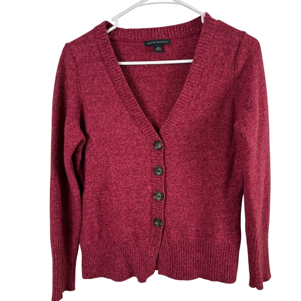 Banana Republic Cardigan Women's M Berry Pink Wool Angora V-Neck Academia Preppy